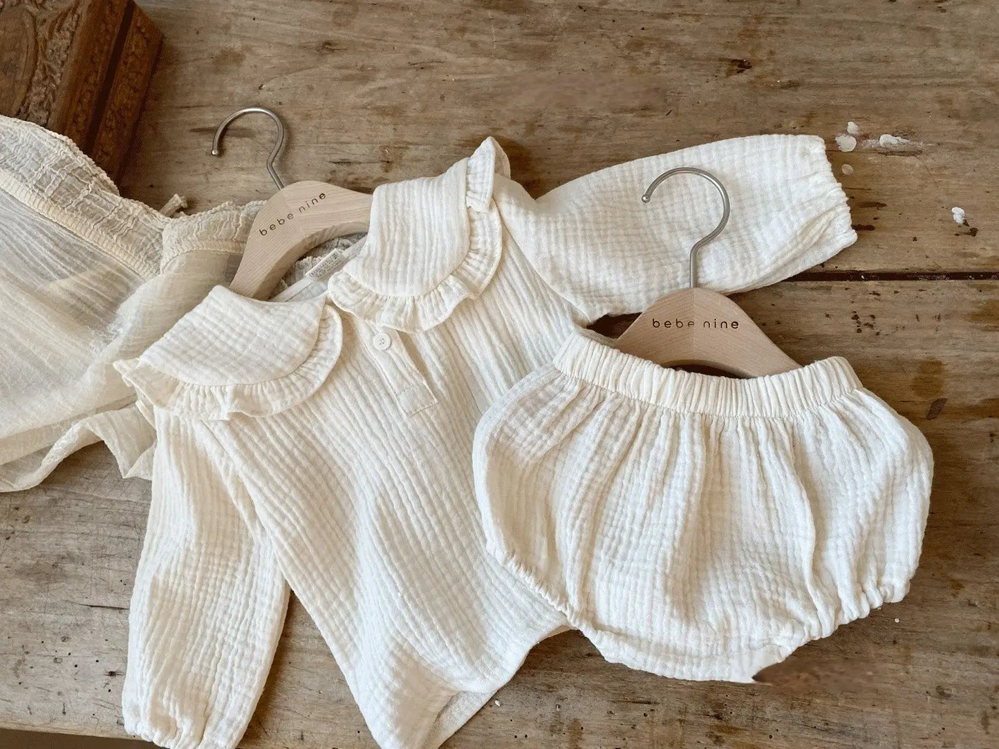 Organic Cotton Lapel Navy Style Long Sleeve Tops + Shorts