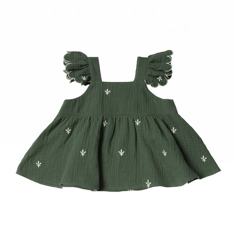 2Pcs Organic Cotton Baby Girl Clothes Sets Ruffles Sleeves Summer Infant Girls Dress + Bloomer Baby Beach Holiday Clothes