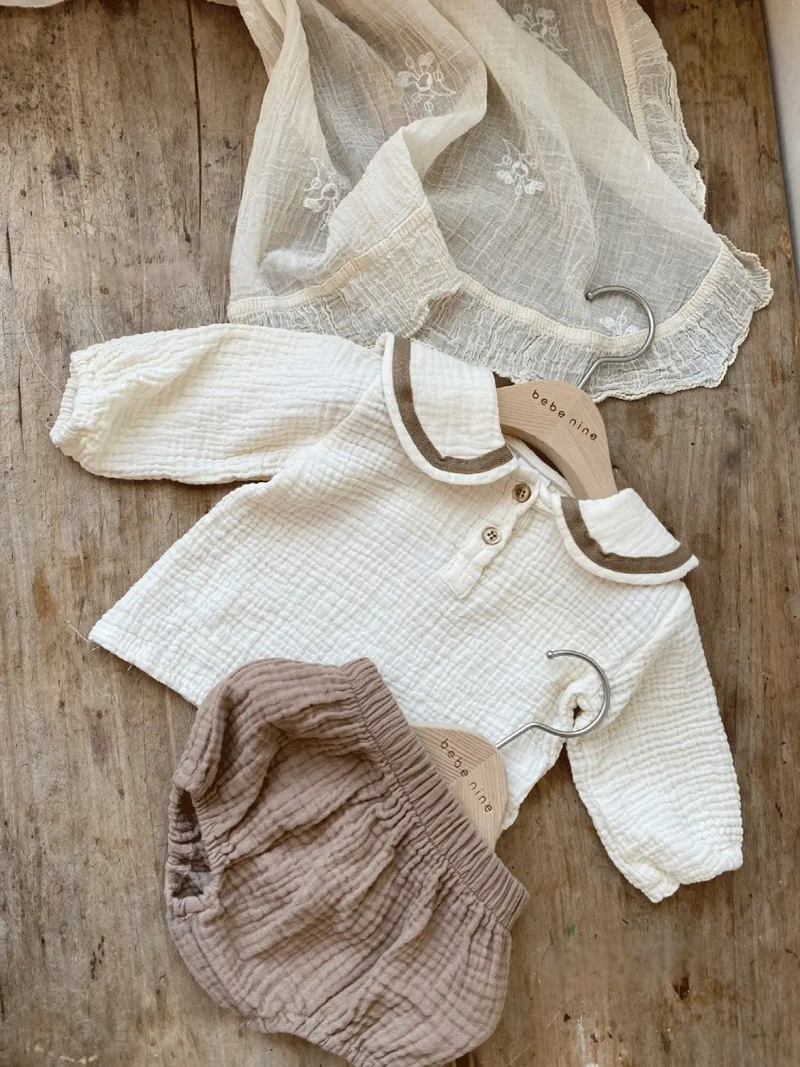 Organic Cotton Lapel Navy Style Long Sleeve Tops + Shorts
