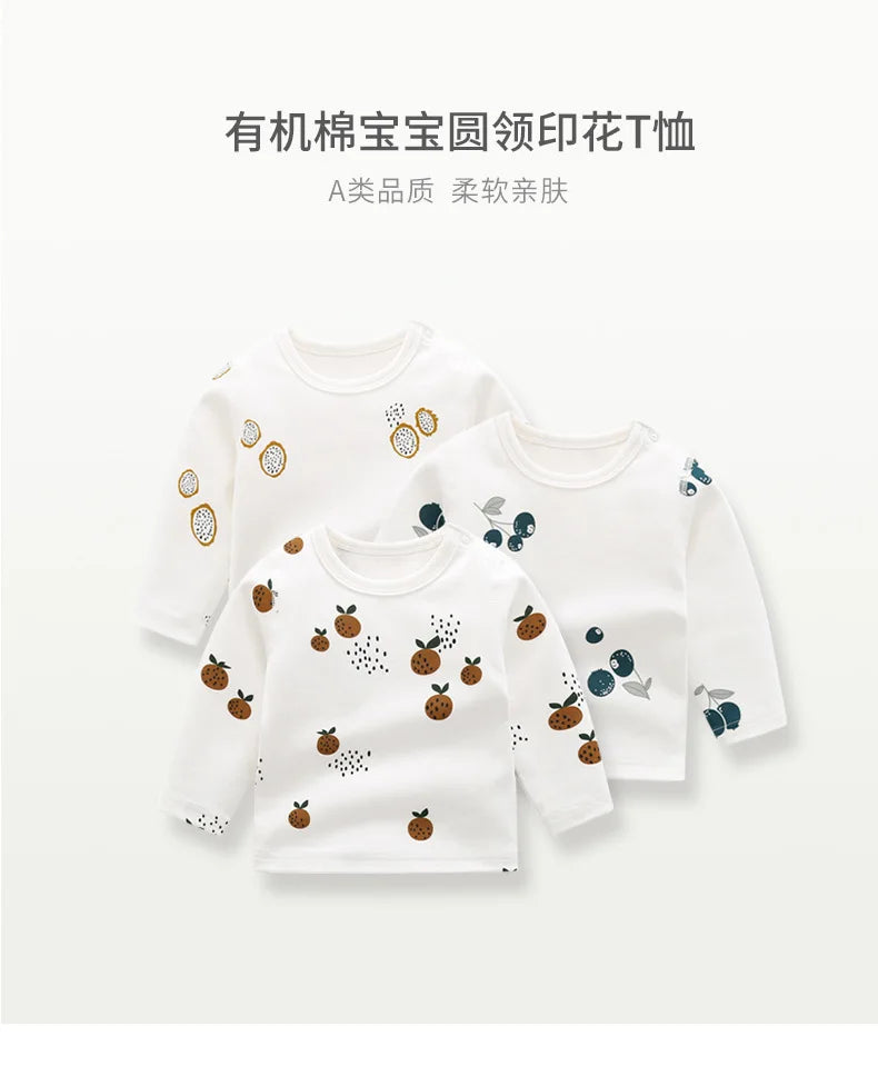 Organic Cotton Bay Boys Girl Shirt Toddler Children Clothes Fruit Pattern Short Sleeve Tops T-shirt Baby Kids Infant Outfits