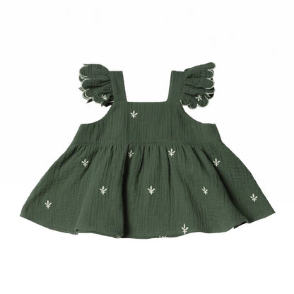 2Pcs Organic Cotton Baby Girl Clothes Sets Ruffles Sleeves Summer Infant Girls Dress + Bloomer Baby Beach Holiday Clothes