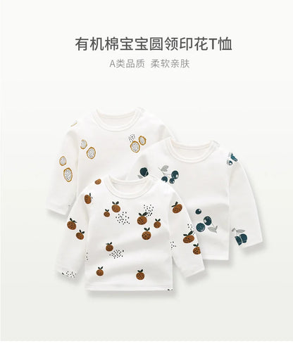Organic Cotton Bay Boys Girl Shirt Toddler Children Clothes Fruit Pattern Short Sleeve Tops T-shirt Baby Kids Infant Outfits