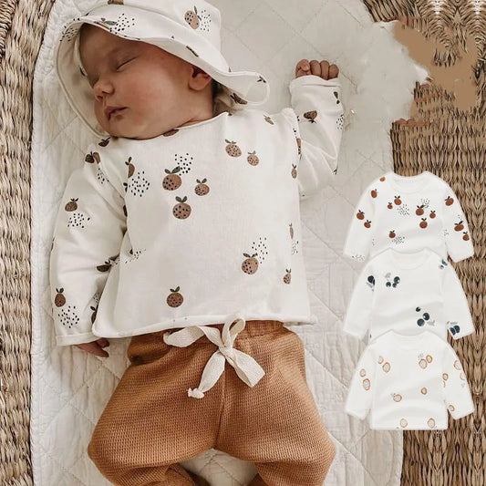 Organic Cotton Bay Boys Girl Shirt Toddler Children Clothes Fruit Pattern Short Sleeve Tops T-shirt Baby Kids Infant Outfits